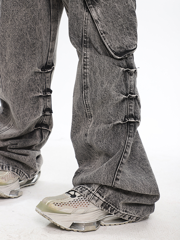 Acid Washed Baggy Cargo Jeans-3