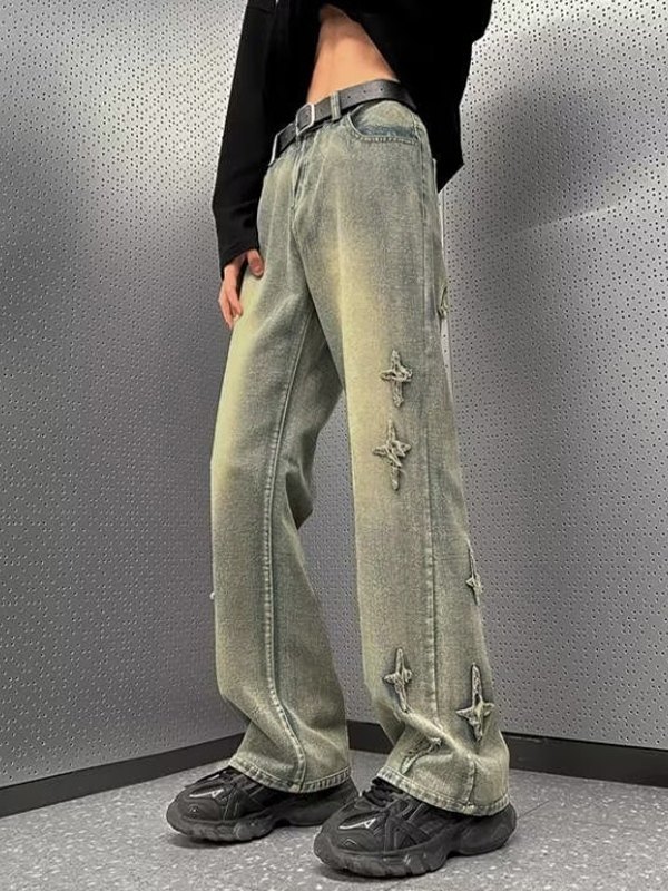 Men's Star Appliqué Jeans-2