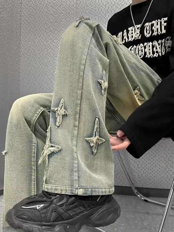 Men's Star Appliqué Jeans-3