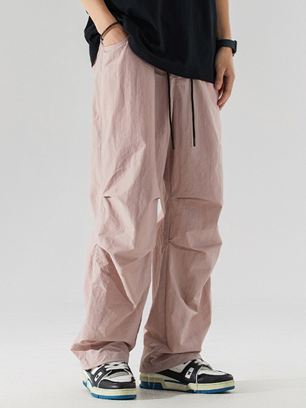 Men's Pleated Drawstring Loose Wide Leg Pants-1