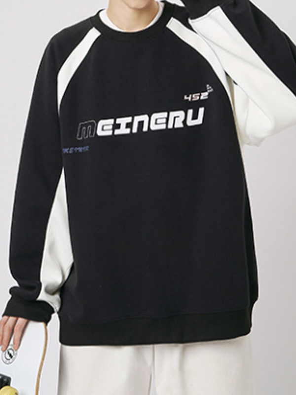 Men's Vintage Print Patchwork Design Long Sleeve Tee-2