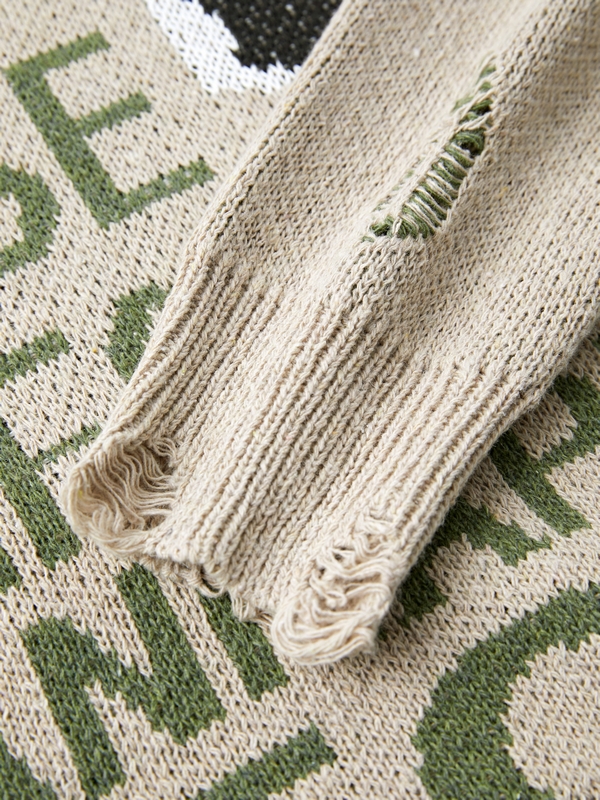 Men's Letter Print Ripped Design Sweater-4