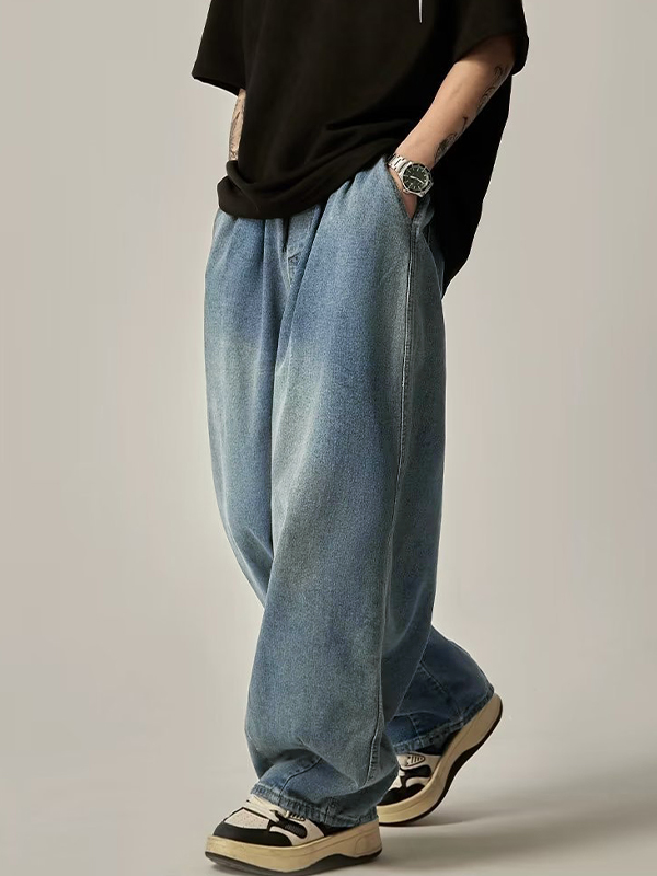 Men's Washed Distressed Loose Jeans-1