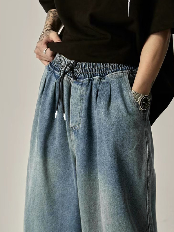 Men's Washed Distressed Loose Jeans-3