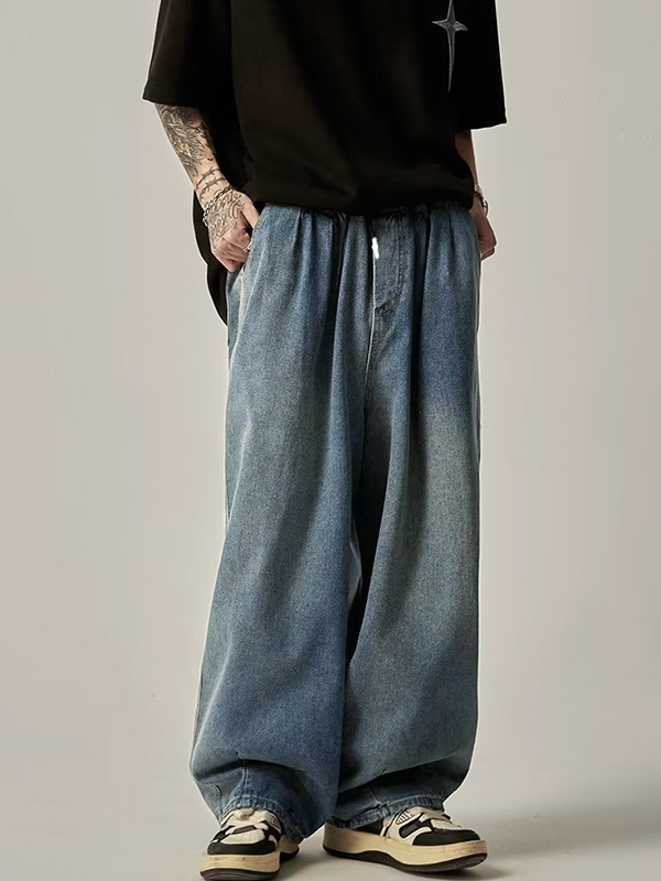 Men's Washed Distressed Loose Jeans-5