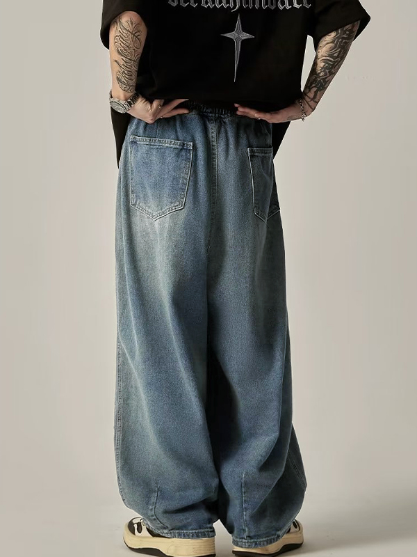 Men's Washed Distressed Loose Jeans-2