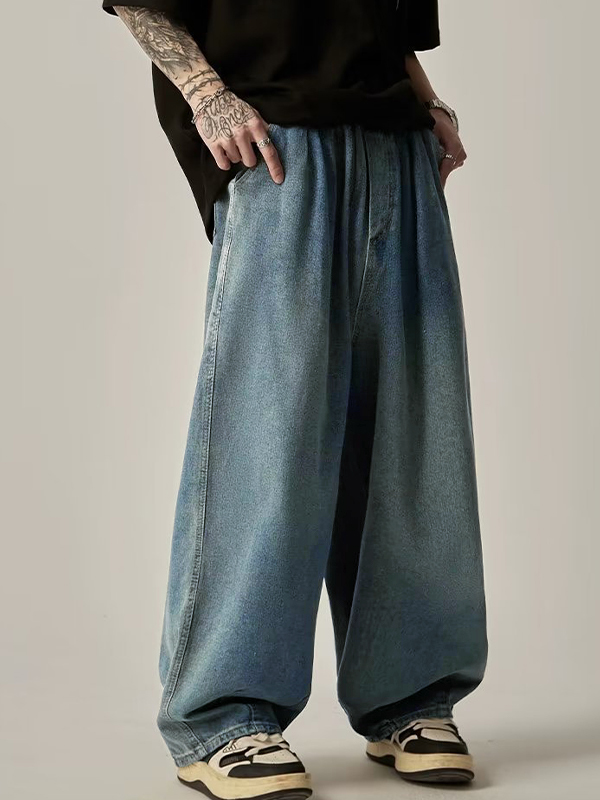 Men's Washed Distressed Loose Jeans-4