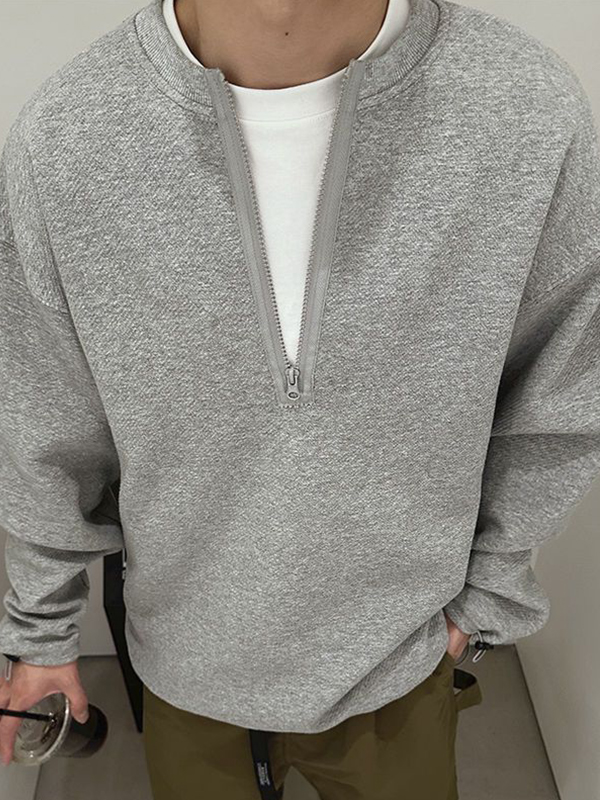 Men's Solid Color Zip Up Sweatshirt-2