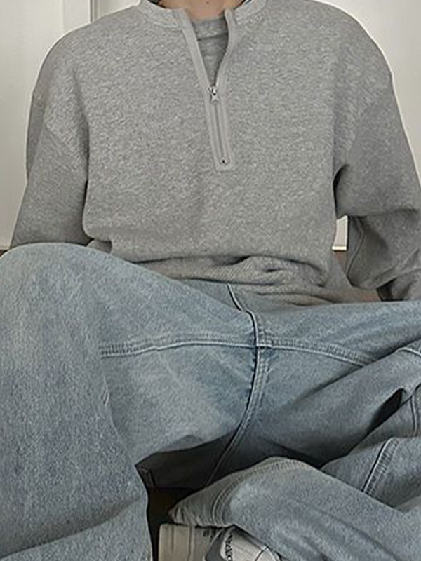 Men's Solid Color Zip Up Sweatshirt-3