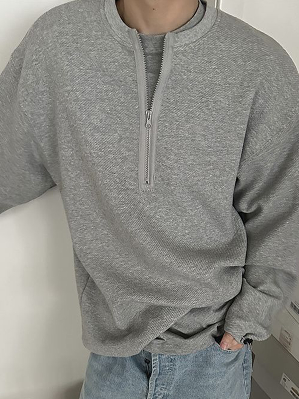 Men's Solid Color Zip Up Sweatshirt-1