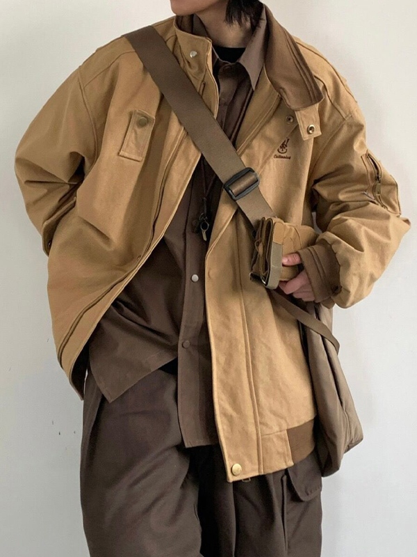Men's Vintage Embroidery Lapel Neck Splice Jacket-3