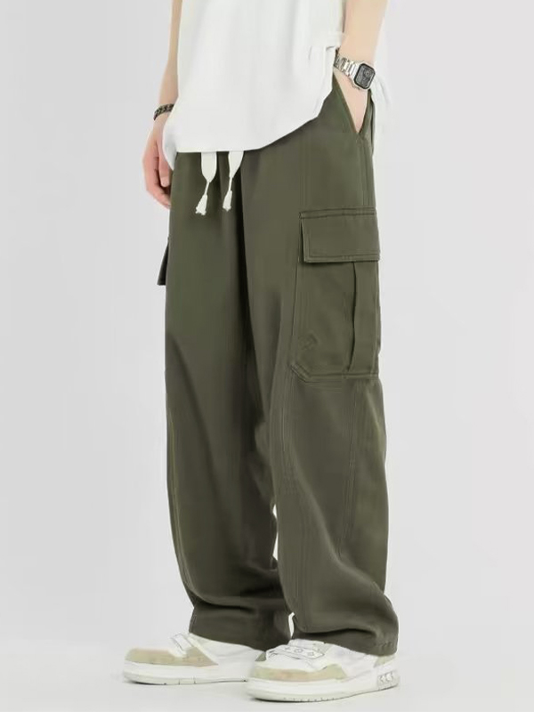 Men's Big Pocket Drawstring Cargo Pants-4
