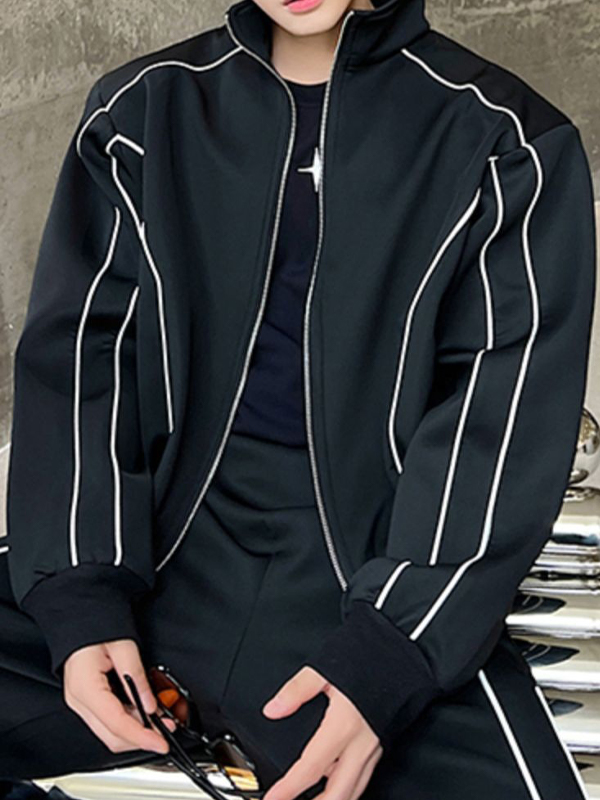 Men's Contrast Color Line Splice Long Sleeve Tracksuit Set-2