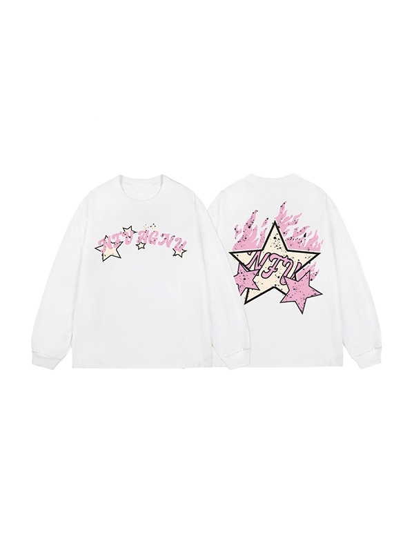 Men's Star Print Crew Neck Long Sleeve Tee-2