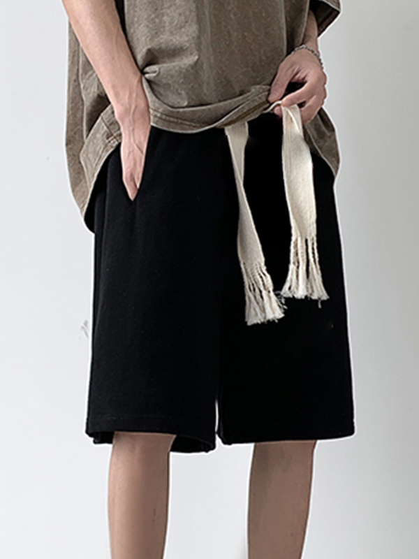 Men's Solid Drawstring Loose Shorts-3