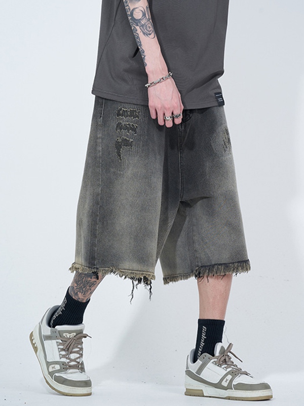 Men's Distressed Ombre Ripped Raw Trim Shorts-1