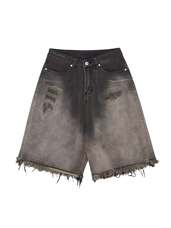 Men's Distressed Ombre Ripped Raw Trim Shorts-5