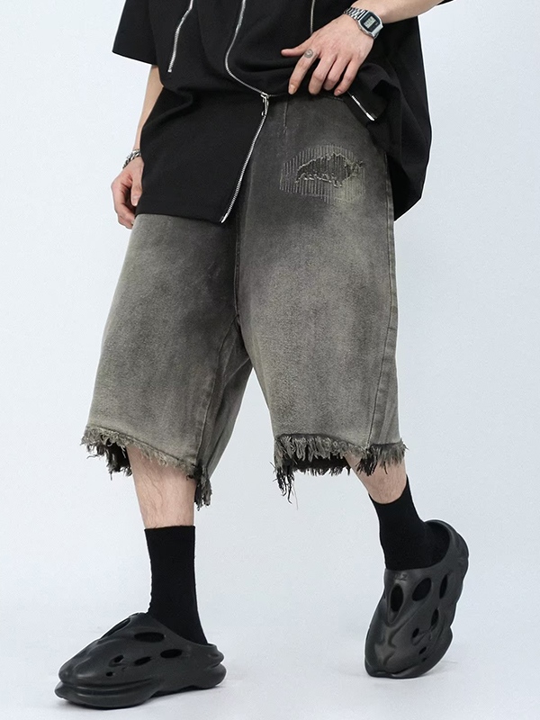 Men's Distressed Ombre Ripped Raw Trim Shorts-2