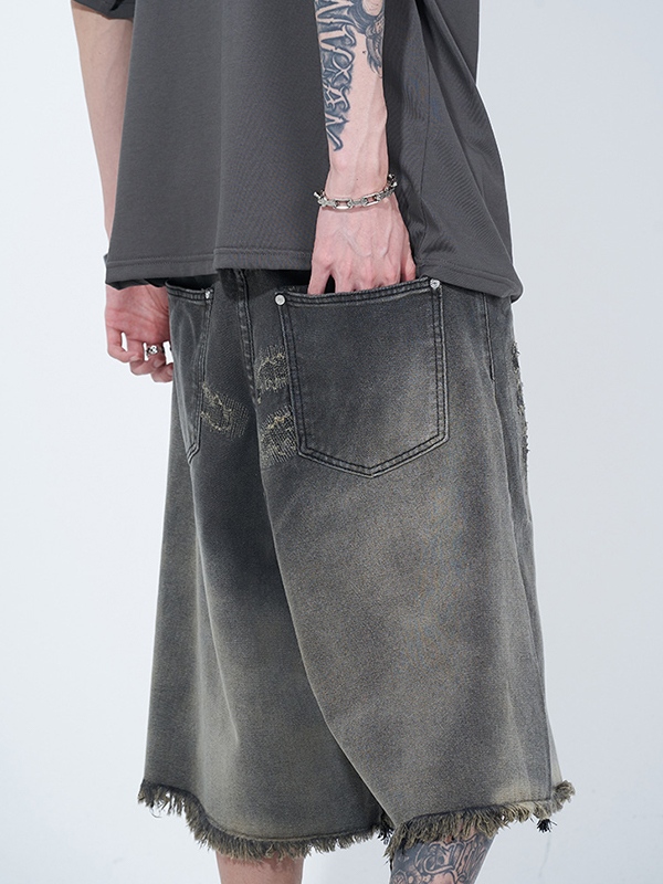 Men's Distressed Ombre Ripped Raw Trim Shorts-3