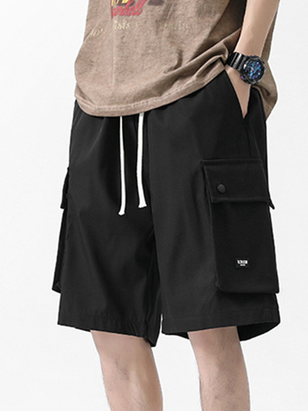 Men's Solid Multi Pocket Quick Dry Drawstring Shorts-3