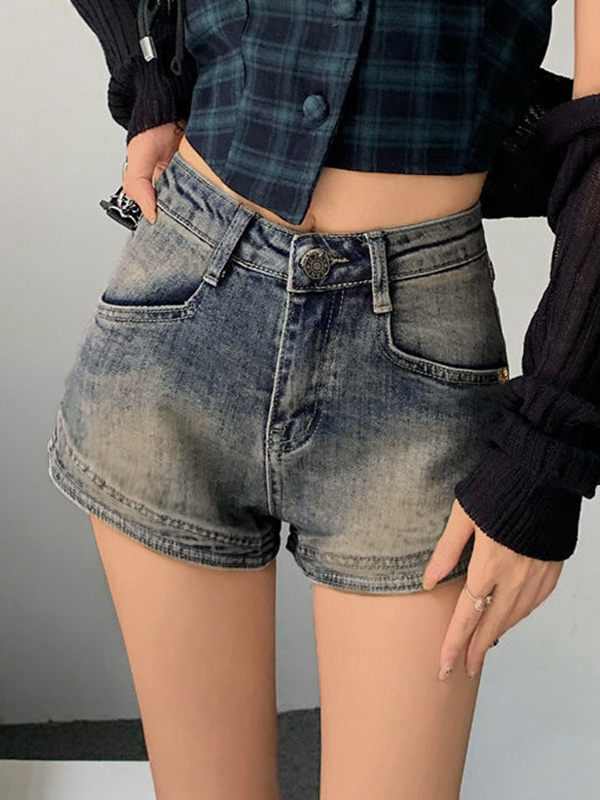 Vintage Wash Faded Denim Hot Shorts-1