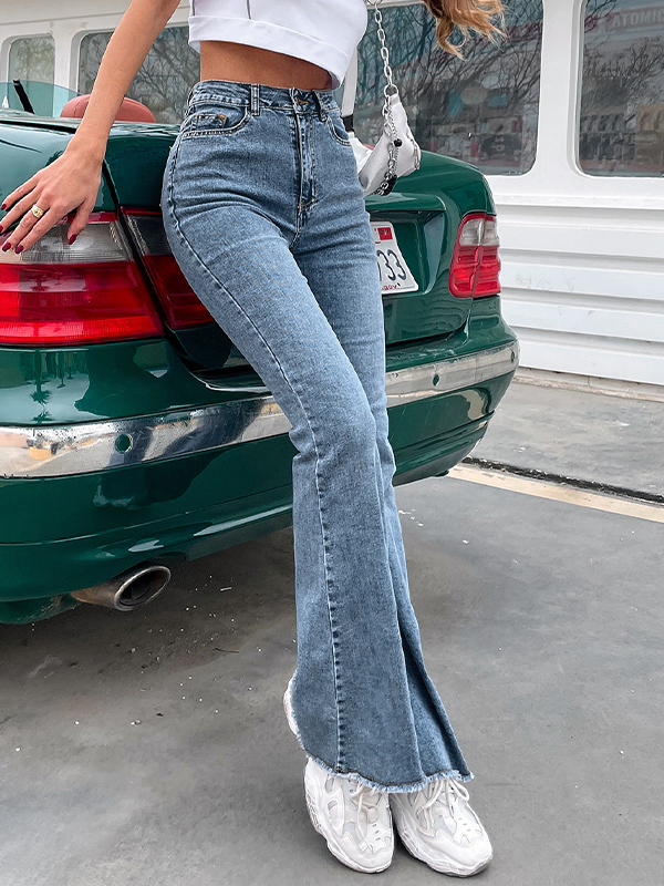 Washed High Waist Stretchy Flare Jeans-3