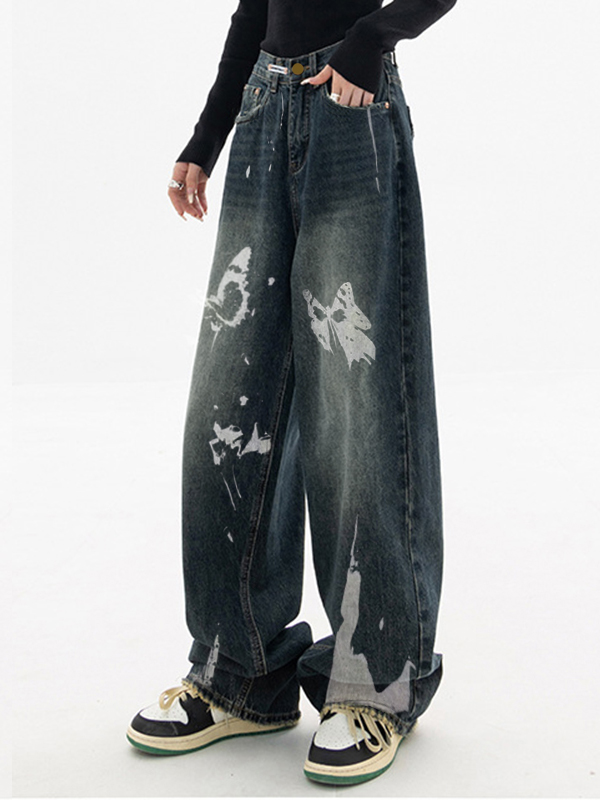 Butterfly Print Boyfriend Jeans-3