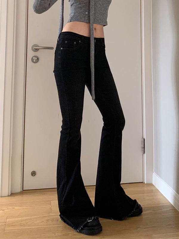 Vintage Low Rise Raw Edge Elastic Flare Jeans-4