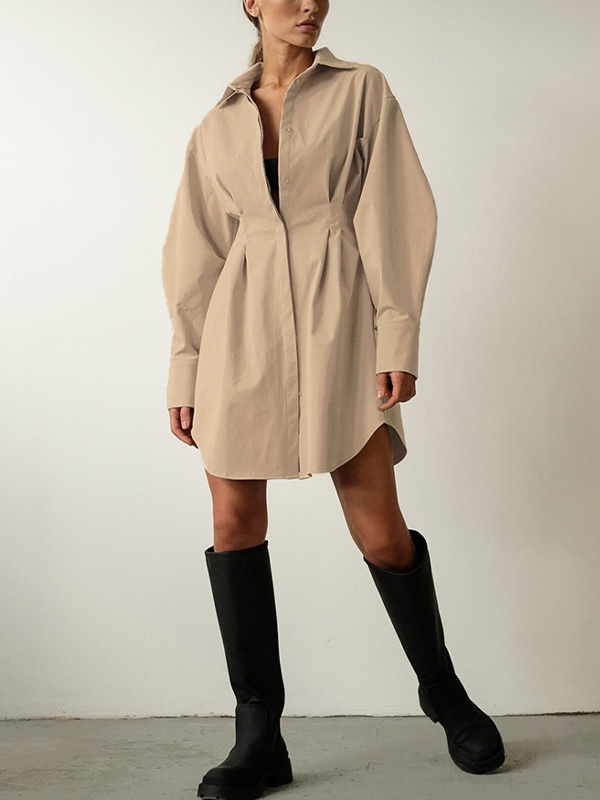 Fold Pleated Detail Shirt Mini Dress-3