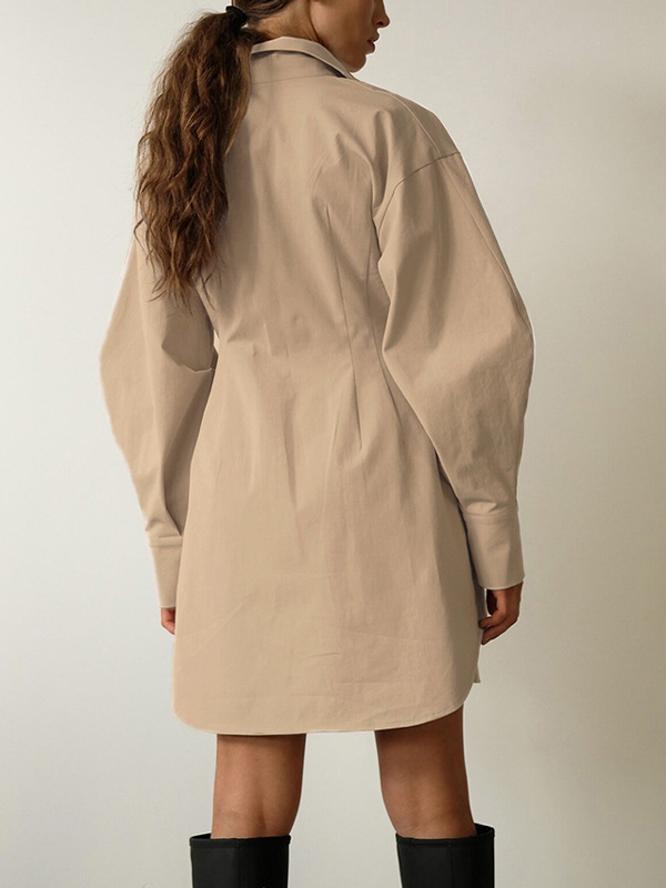Fold Pleated Detail Shirt Mini Dress-2