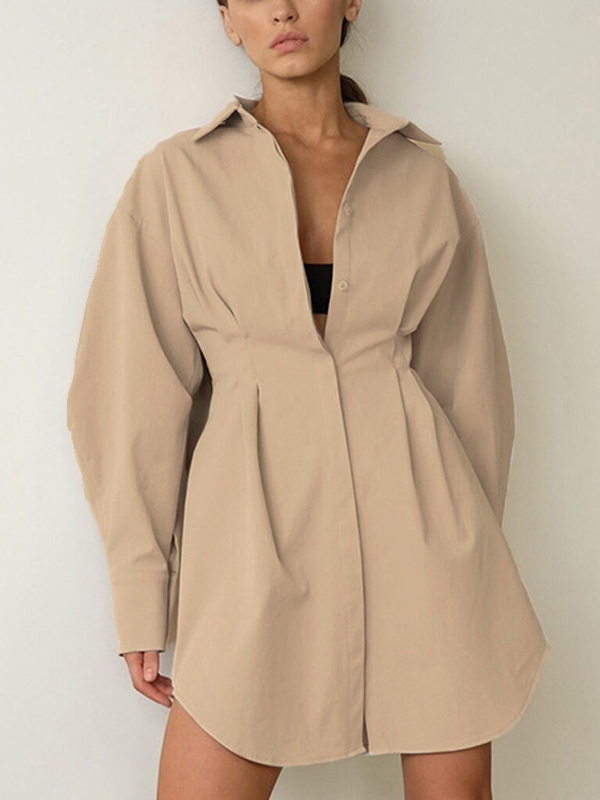 Fold Pleated Detail Shirt Mini Dress-1