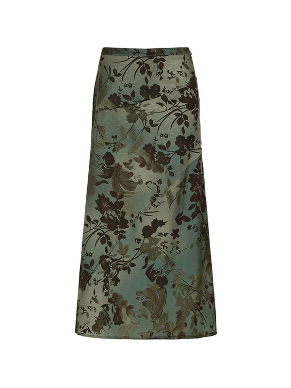 Vintage Flower Print Irregular Splice Midi Skirt-5