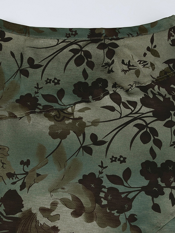 Vintage Flower Print Irregular Splice Midi Skirt-6