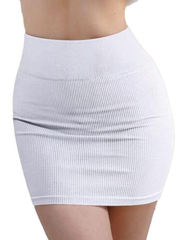 Solid Ribbed Elastic High Rise Bodycon Mini Skirt-1