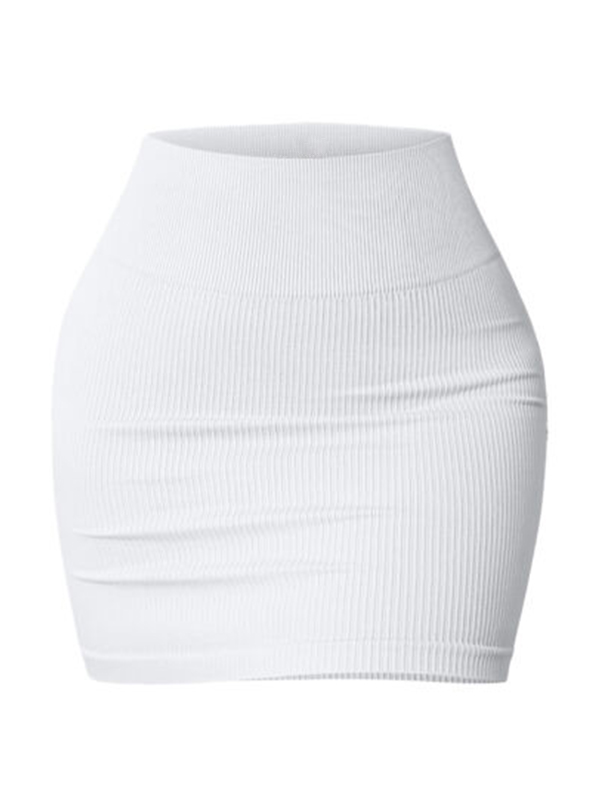 Solid Ribbed Elastic High Rise Bodycon Mini Skirt-2