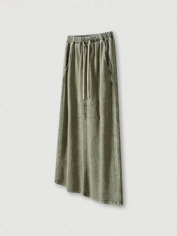 Washed Back Slit Baggy Maxi Skirt-3