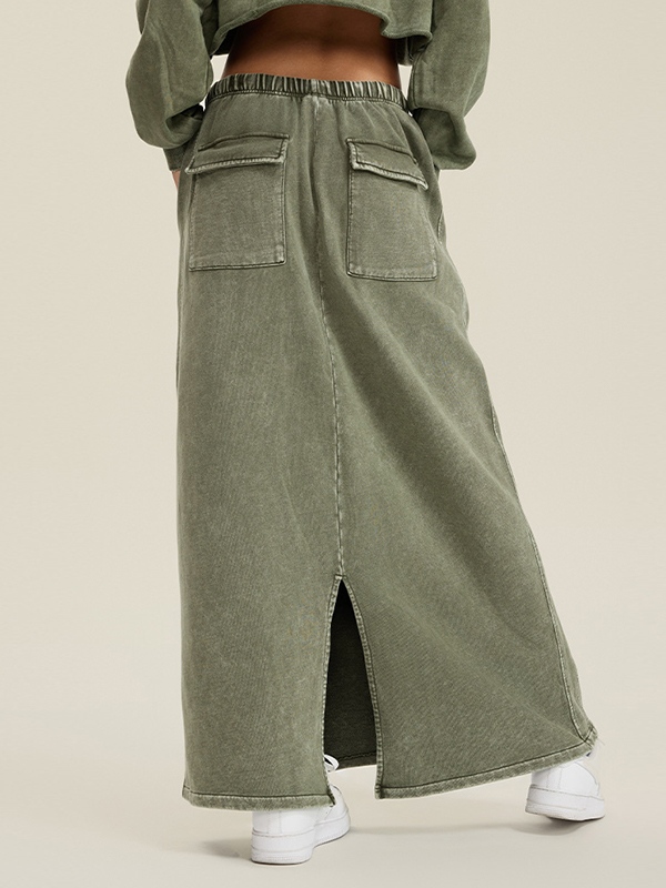 Washed Back Slit Baggy Maxi Skirt-1