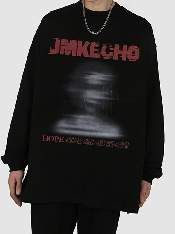 Men's Street Blurred Portrait Print Wash Sweatshirt-1