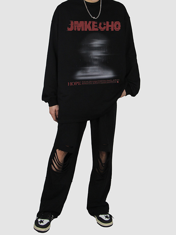 Men's Street Blurred Portrait Print Wash Sweatshirt-2