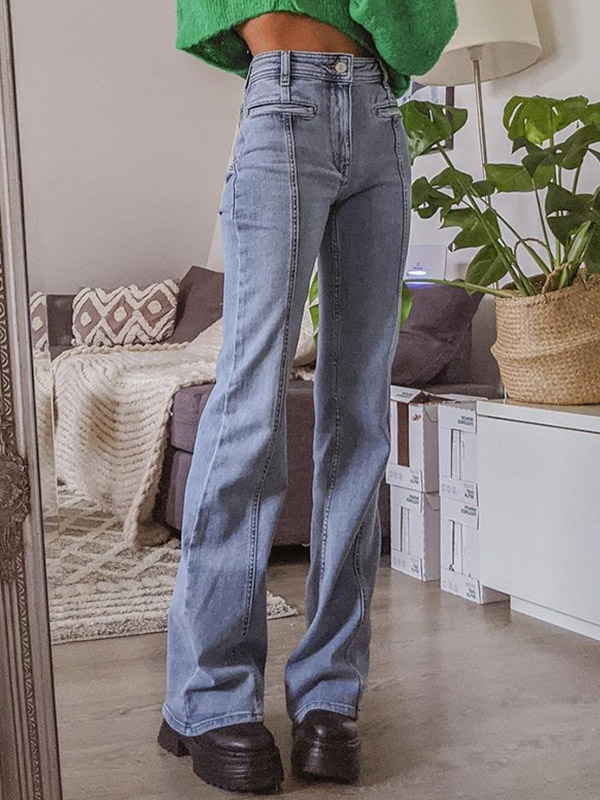 Back Star Patchwork Flare Jeans-1