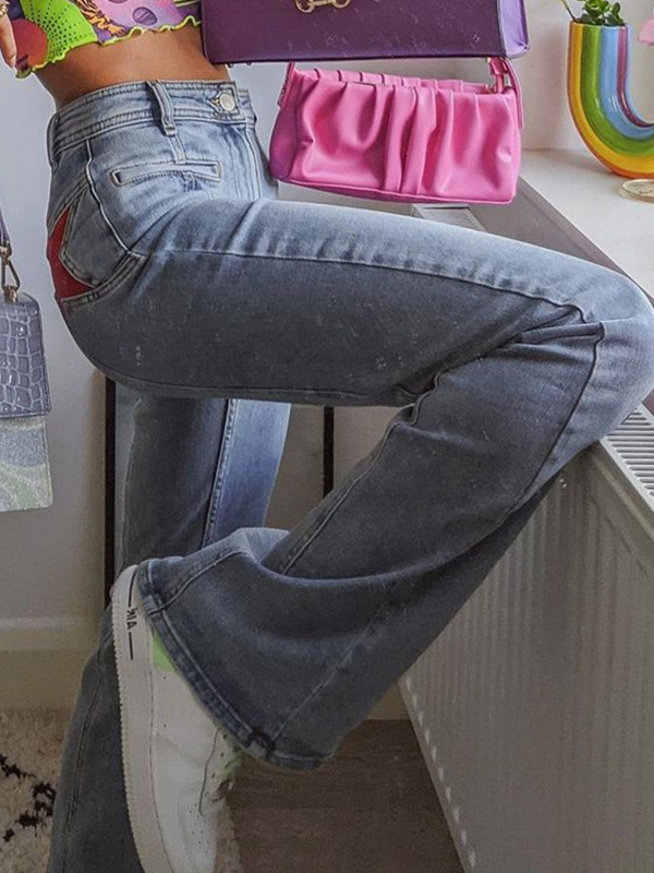 Back Star Patchwork Flare Jeans-4