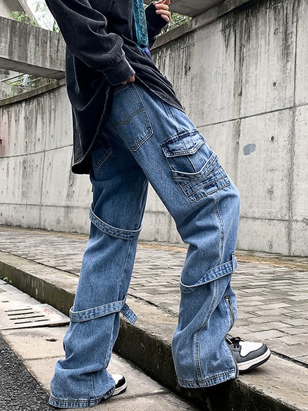 Men's Strap Detail Vintage Cargo Jeans-2