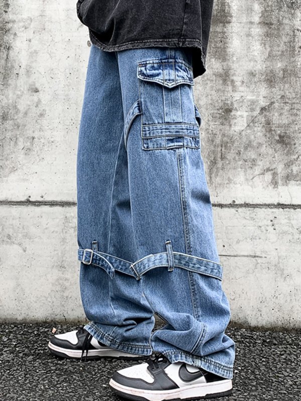 Men's Strap Detail Vintage Cargo Jeans-3
