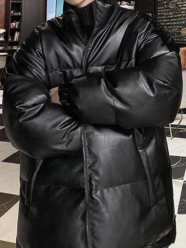 Men's Pu Leather Puffer Jacket-2
