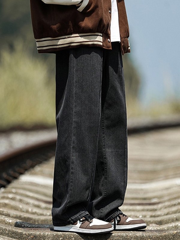 Men's Seam Detail Straight Leg Jeans-3