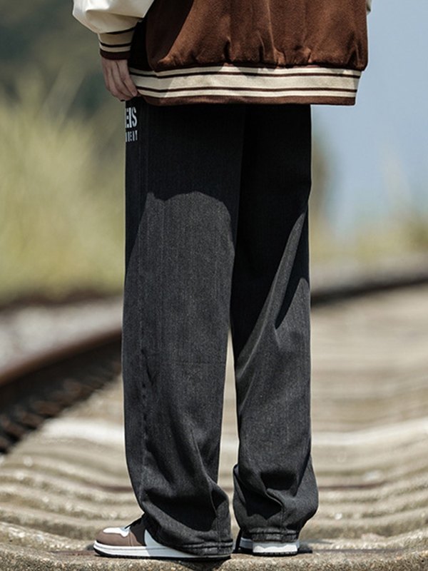Men's Seam Detail Straight Leg Jeans-1