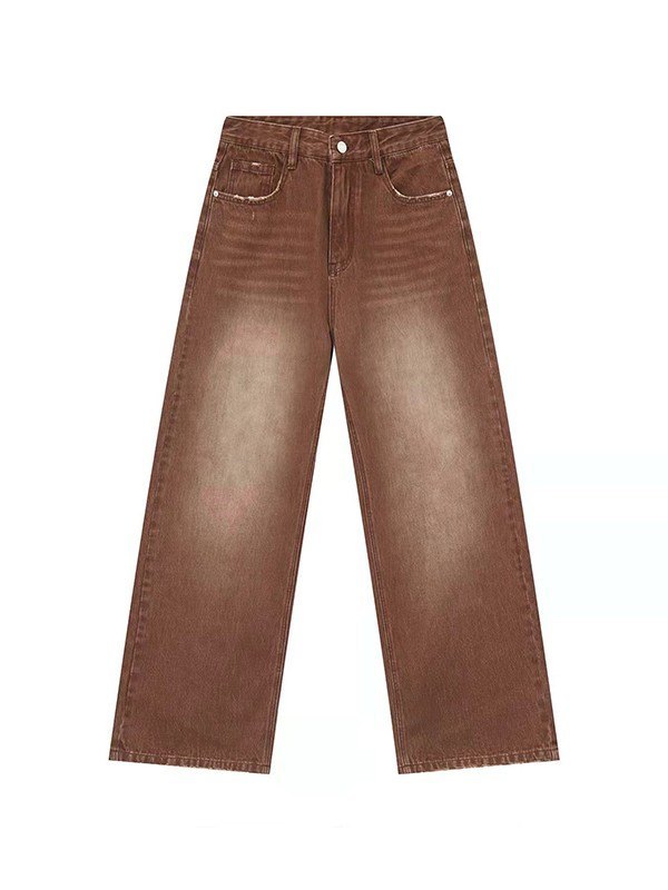 Men's Faded Denim Brown Loose Jeans-5