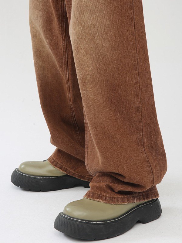 Men's Faded Denim Brown Loose Jeans-4