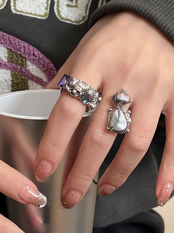 Vintage Irregular Faux Pearl Cuff Ring-5