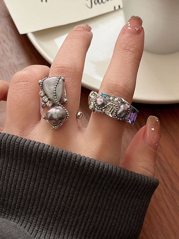 Vintage Irregular Faux Pearl Cuff Ring-2